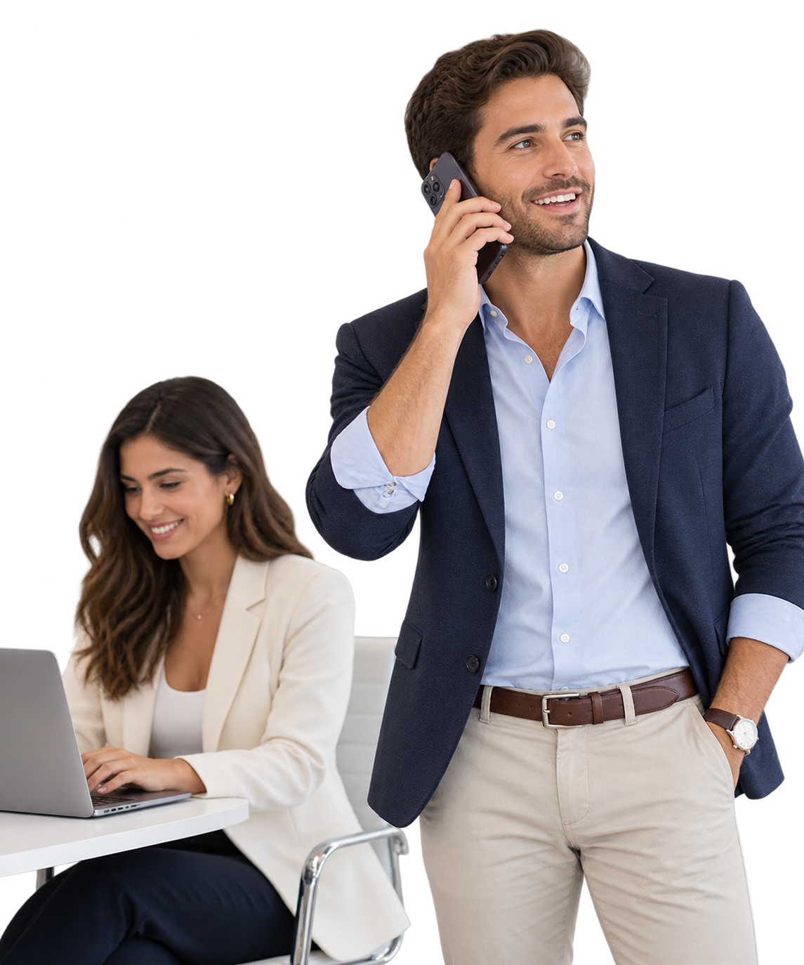 A salesperson speaking naturally with SnapCRM using an ordinary phone